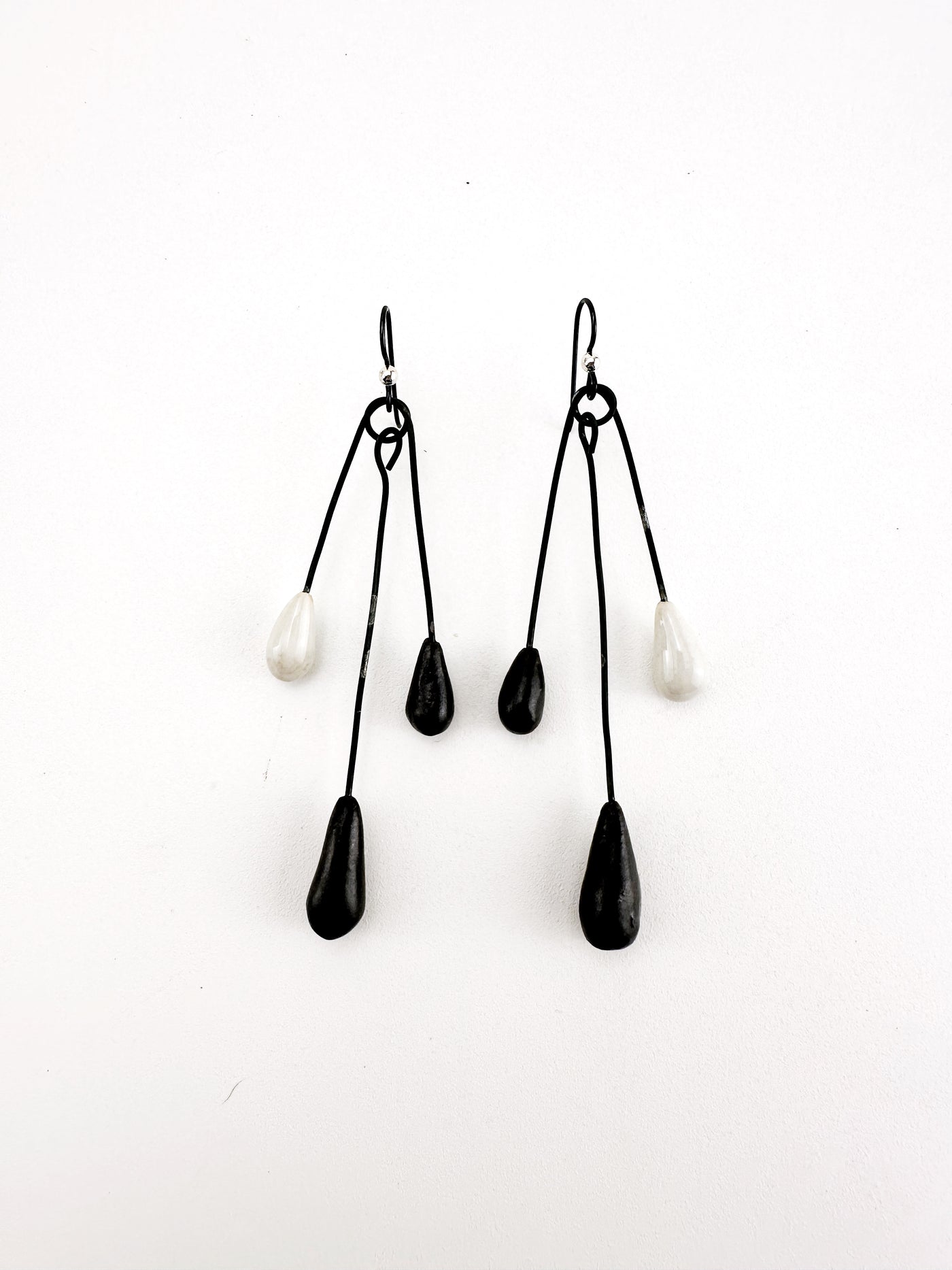 B&W Triple Dangle Earrings 3.5"