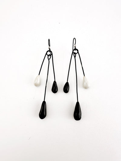 B&W Triple Dangle Earrings 3.5"